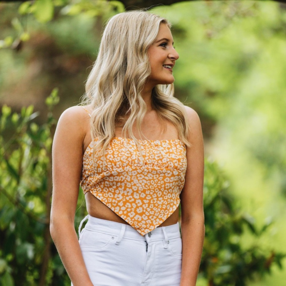 HYFVE Orange Animal Print Bandana Tie Crop Top